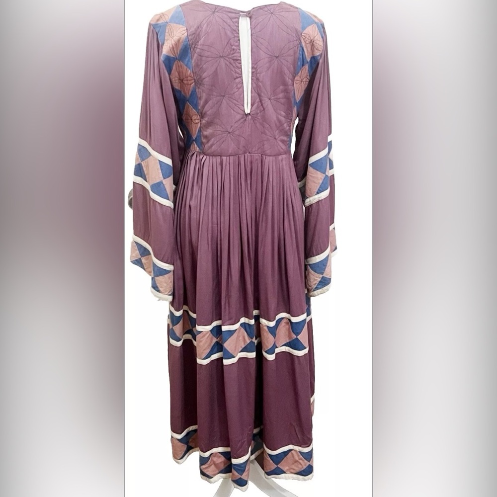 Vintage 1970s Afghan Kuchi Embroidered Beaded Patchwork Bohemian Tribal Dress - Picture 5 of 7